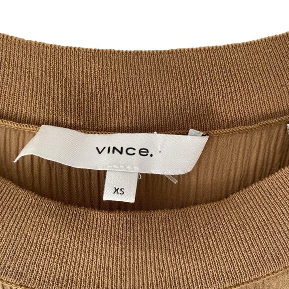 Vince Round Neck Silk Brown Crinkle Top Blouse size XS - Picture 5 of 10